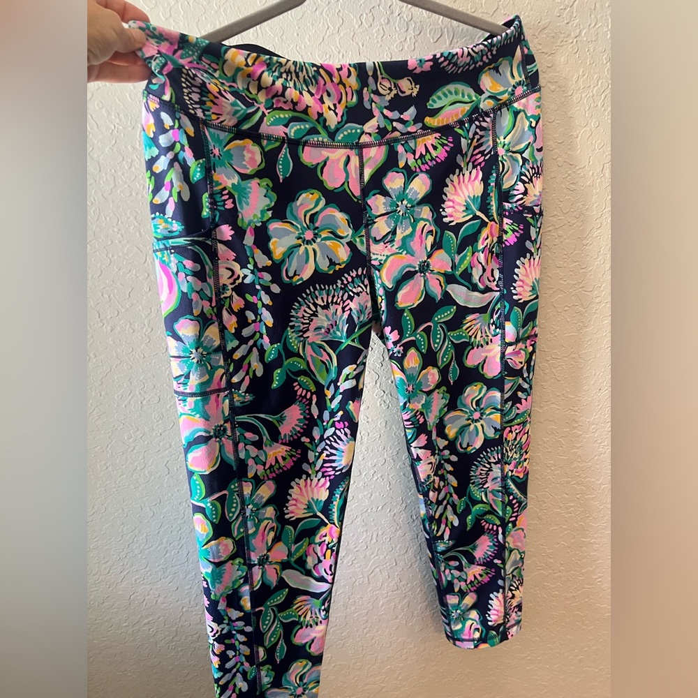 Lilly Pulitzer Girls Navy Floral Leggings with Pink & Teal Accents